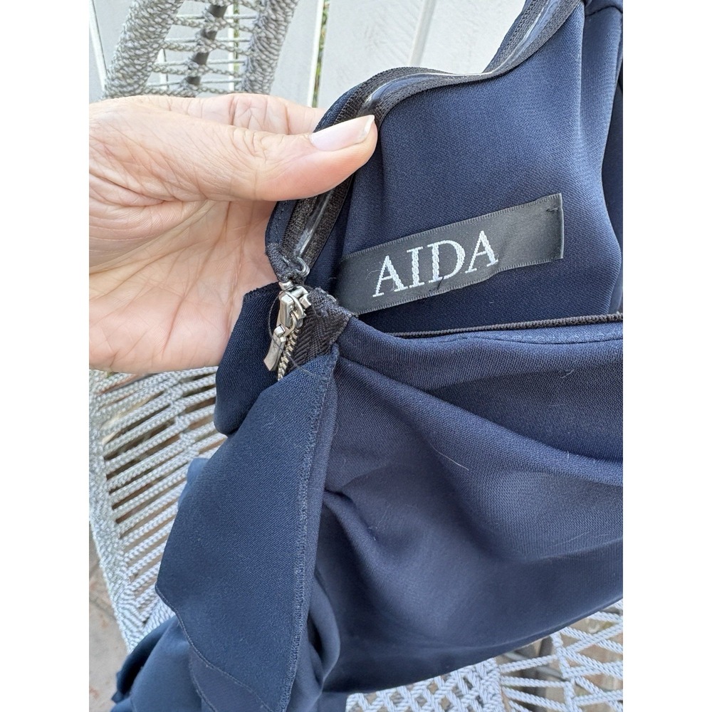 AIDA Strapless Mermaid Gown Navy Ruffle Back Bodycon Formal Dress Size 6 Est - Picture 3 of 13